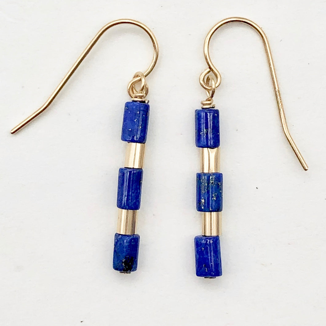 Natural Blue and Gold Lapis Earrings 14K Gold Filled | 1 1/4