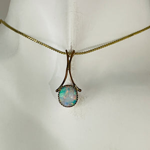 Opal 14K Gold Filled Oval Pendant | 1" Long | Red/Green | 1 Pendant |