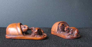 Hand Carved Mice in Slipper Boxwood Ojime/Netsuke Bead - PremiumBead Primary Image 1
