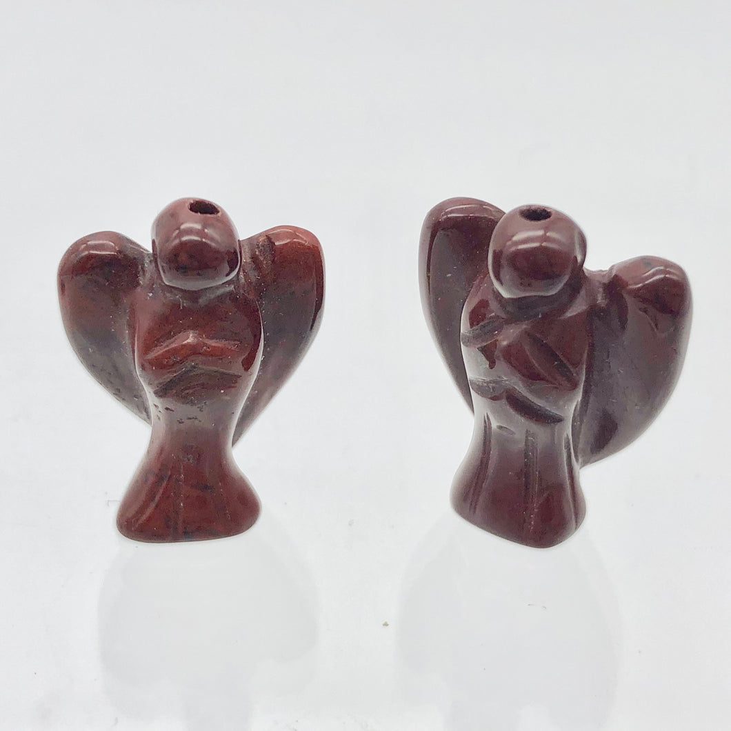 2 Hand Carved Brecciated Jasper Guardian Angels | 22x14x8mm | Red - PremiumBead Primary Image 1