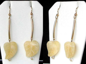 Designer Carved Yellow Jade Leaf and 14Kgf Earrings 6139 - PremiumBead Primary Image 1