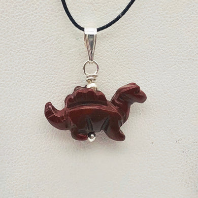 Red Dinosaur Pendant Bracciated Jasper Stegosaurus and Silver Pendant 509258BJS | 21x11x8mm (Stegosaurus), 7.0mm (Bail Opening), 7/8