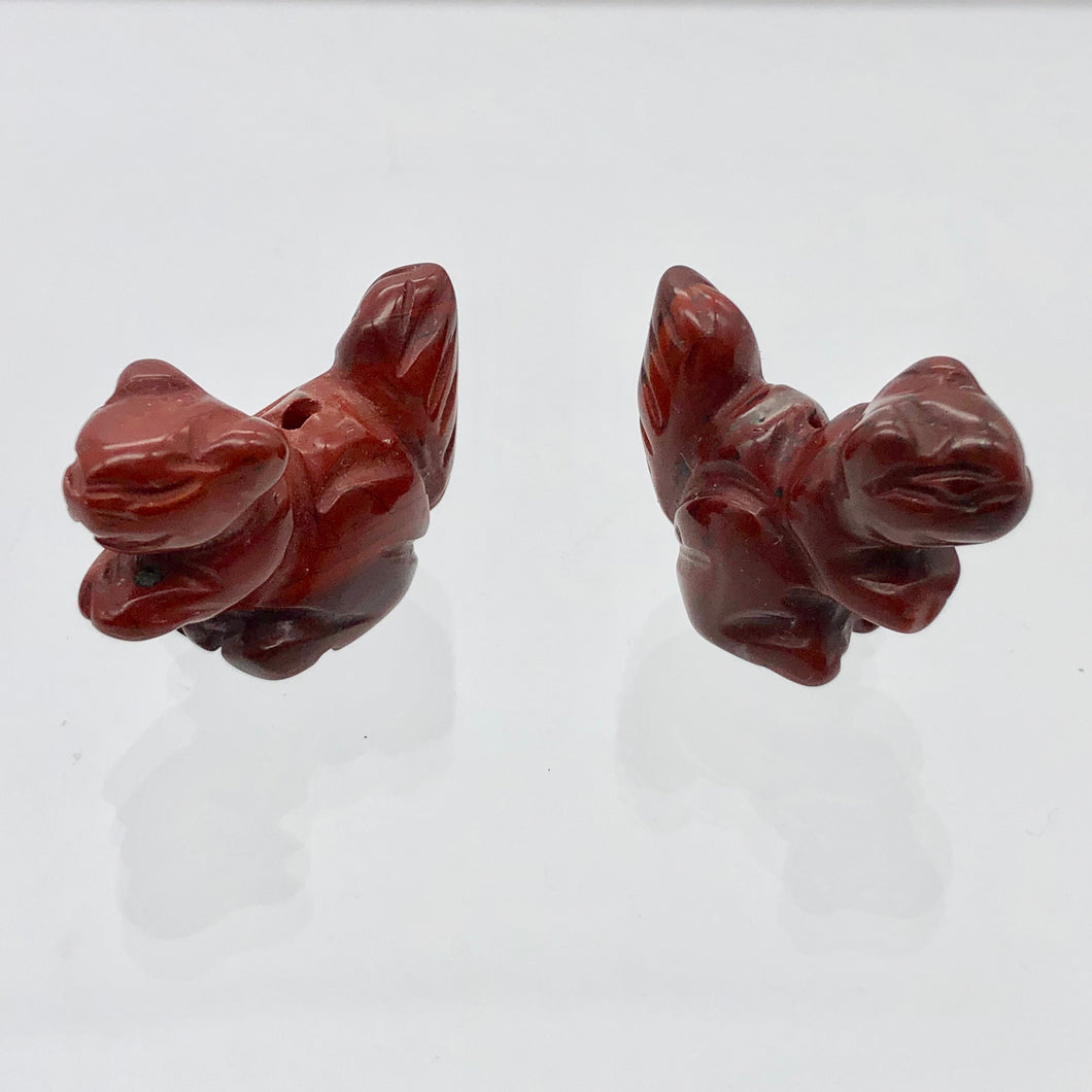 Nuts 2 Hand Carved Animal Brecciated Jasper Squirrel Beads | 22x15x10mm | Red - PremiumBead Primary Image 1