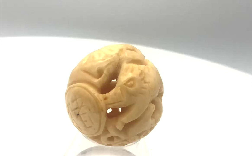 Carved Chinese Zodiac Year of the Pig Water Buffalo Bone Bead |30mm|Cream| 1 Bd|