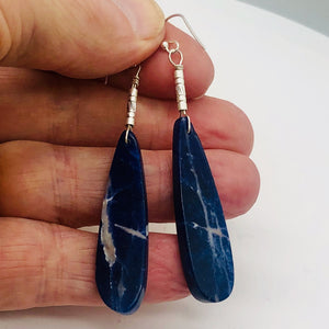 Sodalite Sterling Silver Teardrop | 3" Long | Blue/White | 1 Pair Earrings |