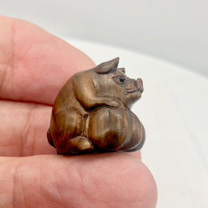 Intricately Carved Mom Pig Teak Ojime Netsuke Bead - PremiumBead Alternate Image 4
