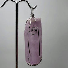 Load image into Gallery viewer, Kunzite Sterling Silver Wire-Wrap Lavender Crystal Pendant | 2 1/2 Inch Long |
