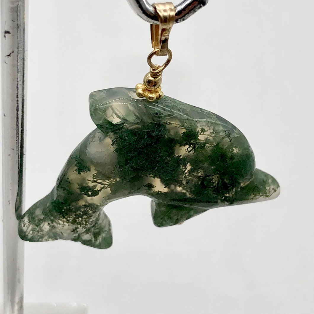 Moss Agate Dolphin 14K Gold Filled Pendant | 1 1/2