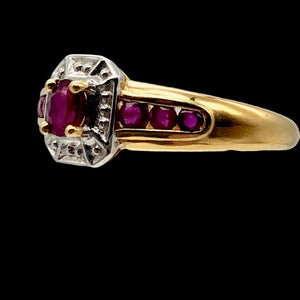 Seven Stone Natural Red Ruby in Solid 14Kt Yellow Gold Ring Size 6.5