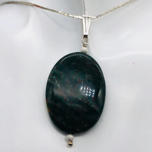 Rare Bloodstone Sterling Silver Oval Pendant with Quartz Crystal | 2" Long |