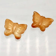 Load image into Gallery viewer, 2 Fluttering Carved Carnelian Butterfly Beads | 15x19x5mm-19x21x5mm | Orange
