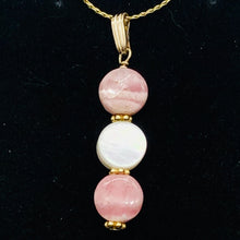 Load image into Gallery viewer, Rhodocrosite/Mother of Pearl 14K Gold Filled Pendant | 11/2&quot; Long | Pink/White |

