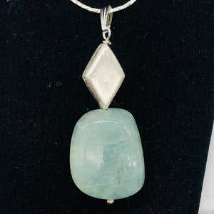 Aquamarine and Sterling Silver Drop Pendant | 1 3/4" Long | Aqua | 1 Pendant