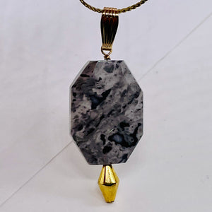Picasso Jasper 14K Gold Filled Drop/Dangle | 1 3/4" Long| Gray/Black | 1 Pendant