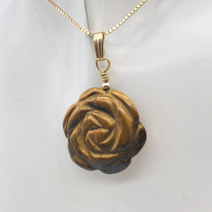 Hand Carved Tigereye Rose Flower 14K Gold Filled Pendant | 1.5" Long | 509290TEG - PremiumBead Alternate Image 4