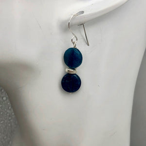 Dazzle Blue Apatite 10mm Coin Sterling Silver Earrings | 1 1/2 Inch Drop |