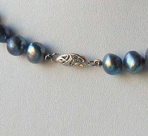 Blue Peacock Baroque Freshwater Pearl & Silver 22 inch Necklace 9814 - PremiumBead Alternate Image 3