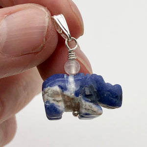 Sodalite Hand Carved Rhinoceros Pendant with 14Kgf Findings 510812 - PremiumBead Primary Image 1