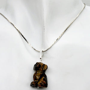 Tiger Eye Dog Pendant Necklace | Semi Precious Stone Jewelry | Sterling Silver |