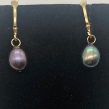 Load image into Gallery viewer, Rainbow Lavender Freshwater Pearl and 14K Drop Lever Back Earrings | 1 inch | - PremiumBead Alternate Image 3
