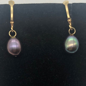 Rainbow Lavender Freshwater Pearl and 14K Drop Lever Back Earrings | 1 inch | - PremiumBead Alternate Image 3