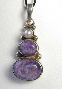 Goddess Charoite, Cream Freshwater Pearl & Sterling Silver Pendant 10385 - PremiumBead Alternate Image 3