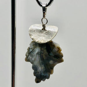 Jasper Sterling Silver Leaf | 2 1/2" Long | Gray/Black | 1 Pendant