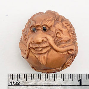 Hand Carved Boxwood Happy Dragon Ojime Netsuke Bead | 19mm | | 19mm | Brown - PremiumBead Alternate Image 5