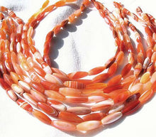 Load image into Gallery viewer, 4 Orange &amp; White Sardonyx Agate 18x6mm Rice Beads 8986 - PremiumBead Primary Image 1
