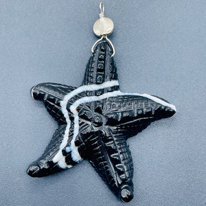 SardonyxSterling Silver Starfish Pendant | 3" Long | Black White | 1 Pendant |