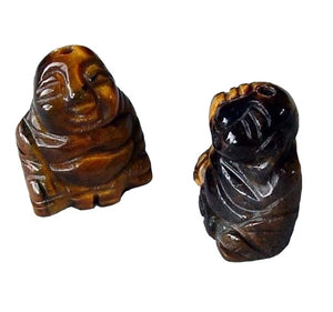 Namaste 2 Hand Carved Tiger's Eye Buddha Beads | 18.5x16x9.5mm | Golden Brown