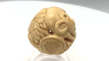 Load and play video in Gallery viewer, Cracked Chinese Zodiac Year of the Ram Bone Bead| 30mm| Cream| Round| 1 Bead |
