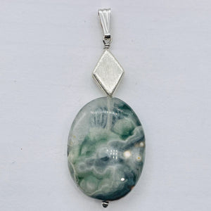 Ocean Jasper Sterling Silver Oval Pendant | 2" Long | Green | 1 Pendant |