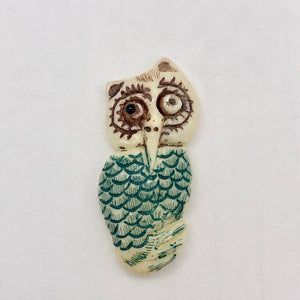 Waterbuffalo Bone Owl | 31.5x14x4.5mm | Green/Brown/Cream | 1 Bead - PremiumBead Alternate Image 4