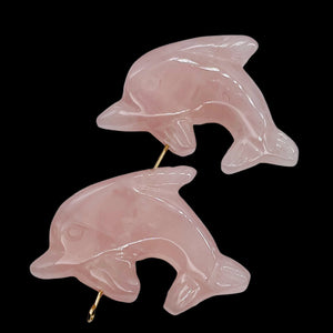 Jumping 2 Carved Rose Quartz Dolphin Beads | 25x11x8mm | Pink