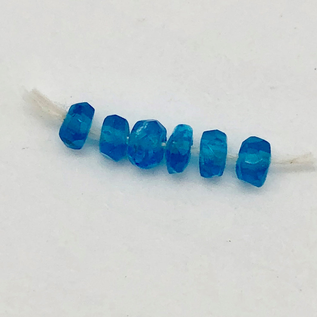 6 Neon Blue Apatite Faceted Roundel Semi Precious Gemstone Beads - PremiumBead Primary Image 1
