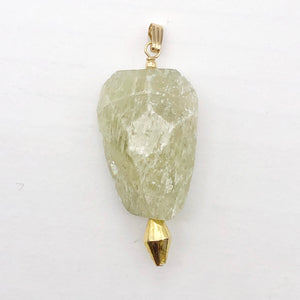 Chatoyant Green Hiddenite Kunzite Crystal 14K Gold Filled Pendant | 1 7/8" |