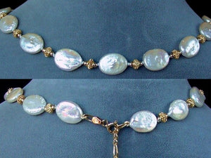 Cream Freshwater Pearl Oval Coin and 22K Vermeil 17.5-20.5 inch Necklace 200003 - PremiumBead Primary Image 1