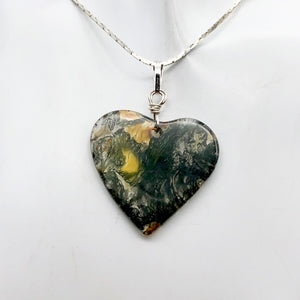 Limbcast Agate Agate Valentine Heart Silver Pendant | 30x28x2mm | Moss Green | - PremiumBead Alternate Image 3