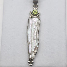 Load image into Gallery viewer, Exotic! Biwa Pearl Pendant Necklace with Peridot in Sterling Silver Setting - PremiumBead Alternate Image 7
