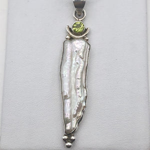 Exotic! Biwa Pearl Pendant Necklace with Peridot in Sterling Silver Setting - PremiumBead Alternate Image 7
