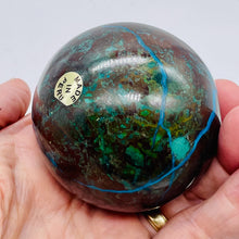 Load image into Gallery viewer, Chrysocolla Cuprite Scry Crystal Round | 65mm | Blue/Copper | 1 Sphere
