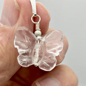 Flutter Carved Quartz Butterfly Sterling Silver Pendant | 1 1/4" Long| Clear | - PremiumBead Alternate Image 3