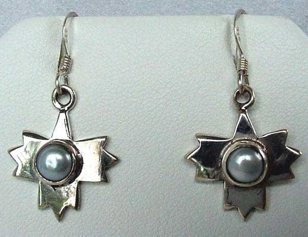 Snowflake! 925 Sterling Silver with Cream Freshwater Pearl Dangle Earrings 4718 - PremiumBead Primary Image 1