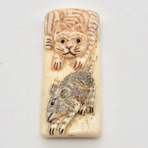 Play Carved Bone Tile Cat Kitty with Mouse Bead 10757 - PremiumBead Primary Image 1