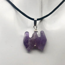 Load image into Gallery viewer, Carved Amethyst Bat Sterling Silver Pendant | 1 inch long | Purple |
