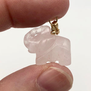Trumpeting Rose Quartz Elephant Pendant Necklace | Animal Jewelry | 14K Pendant