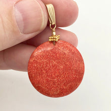 Load image into Gallery viewer, Big Cell Red Coral Disc &amp; 14K Gold Filled Pendant | 30mm, 1.88&quot; (long) |507287K - PremiumBead Alternate Image 6
