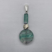 Load image into Gallery viewer, Fluorite Sterling Silver Striped Dangle Pendant | 2&quot; Long | Blue/Purple | 1 |
