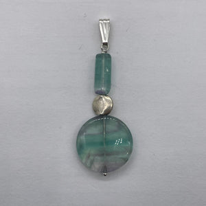 Fluorite Sterling Silver Striped Dangle Pendant | 2" Long | Blue/Purple | 1 |